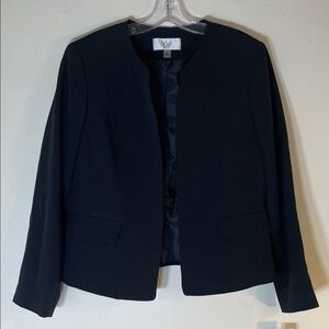 NWT. Le Suit Black Open Front Peplum Hem Jacket. 12P